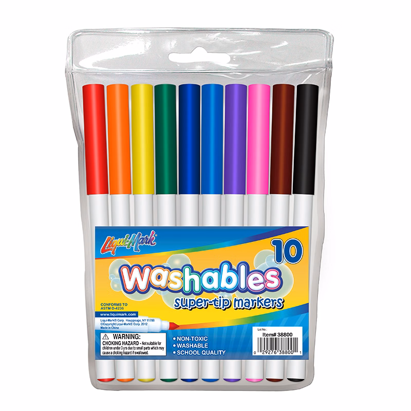 Set of 10 Washable Super Tip Markers - Assorted Colors