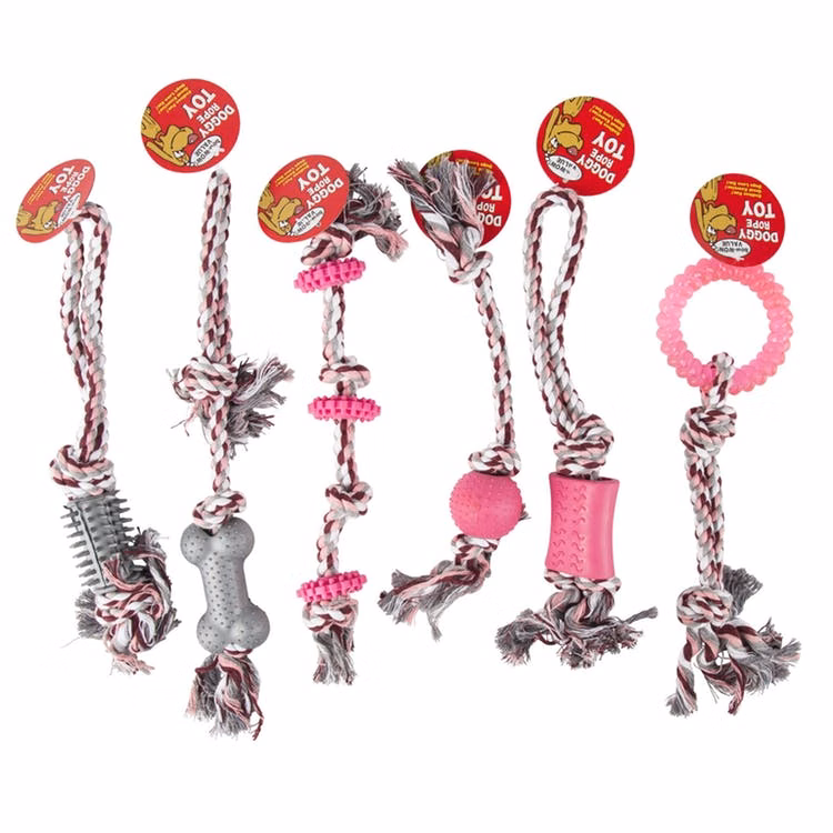 Rope & Rubber Dog Chew Toys - Pink/Gray 6"