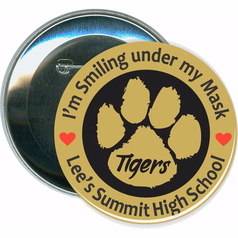 Smiling Under Mask, School, COVID-19, Coronavirus Button