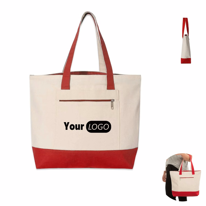 Medium Front Zipper Cotton Boat Tote Bag