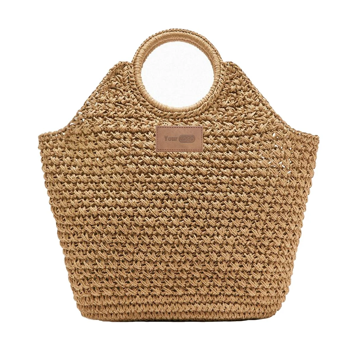 Hand-woven Straw Large Bag Round Handle for women, custom tote bag with logo imprint 1