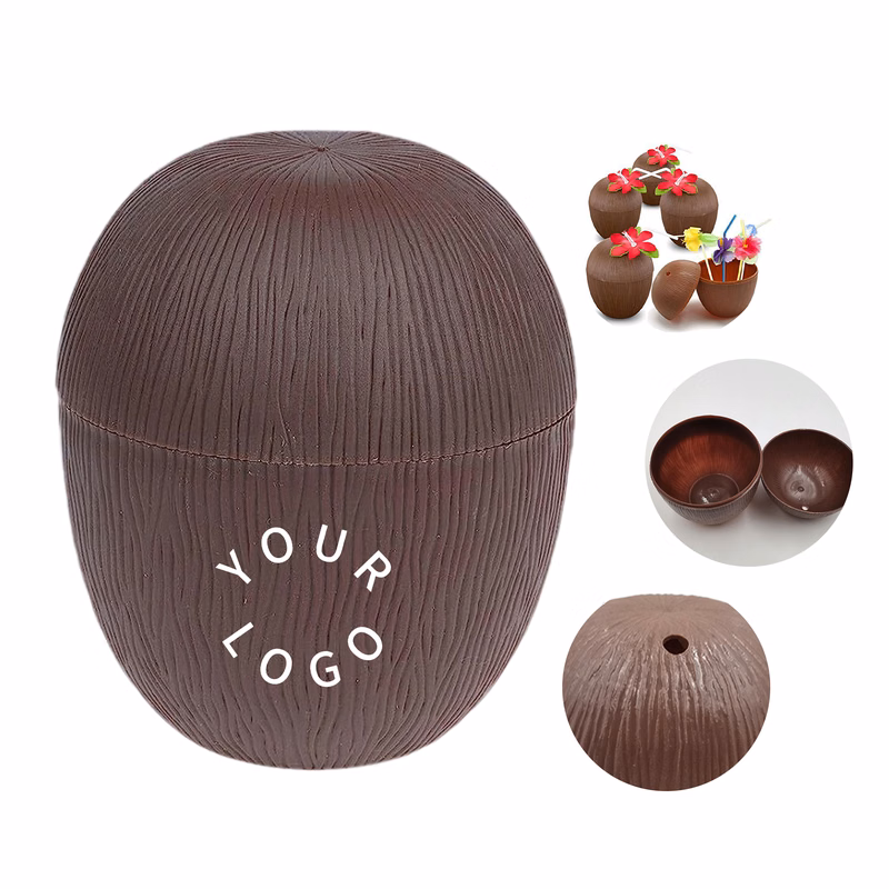 Plastic Coconut Cup 16 Oz With Decorative Flower Straw