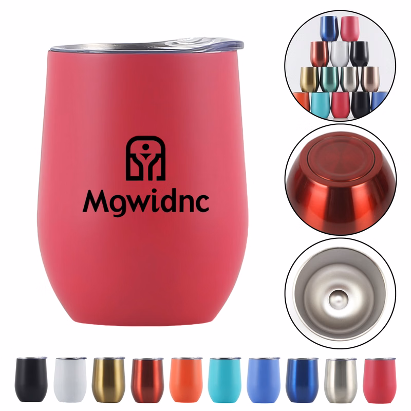 12oz Vacuum Insulated Stainless Steel U-Shaped Tumbler Wine Cup with Eggshell Finish