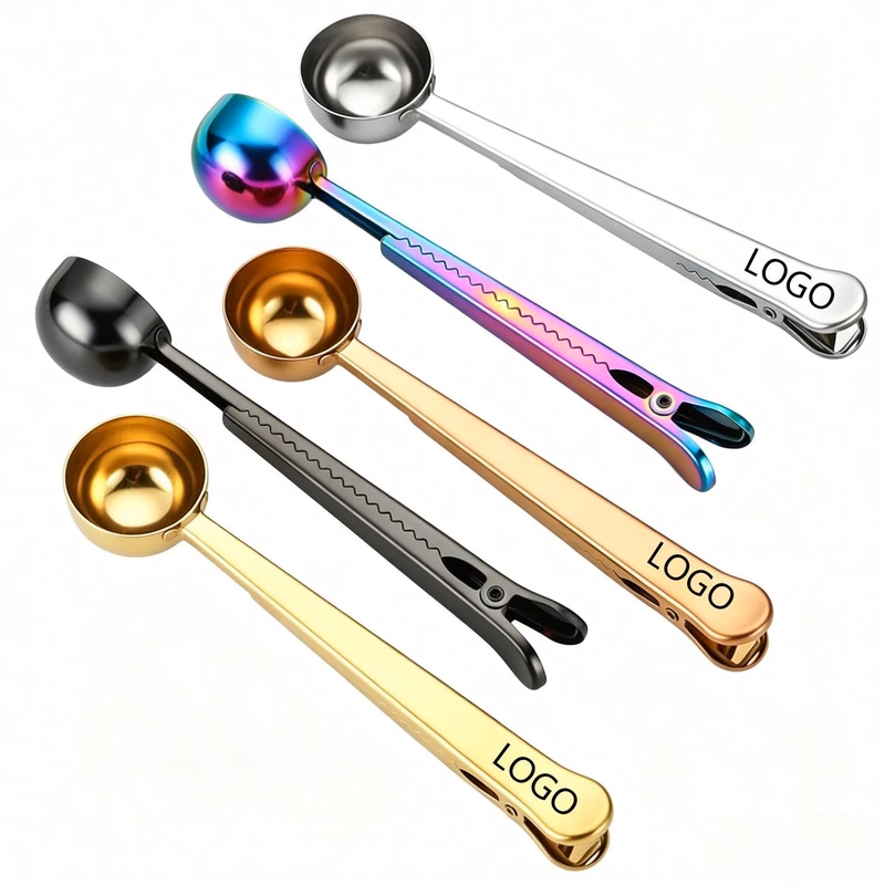 5 OZ Stainless Steel 2-in-1 Coffee Measuring Spoon and Bag Sealer Clip