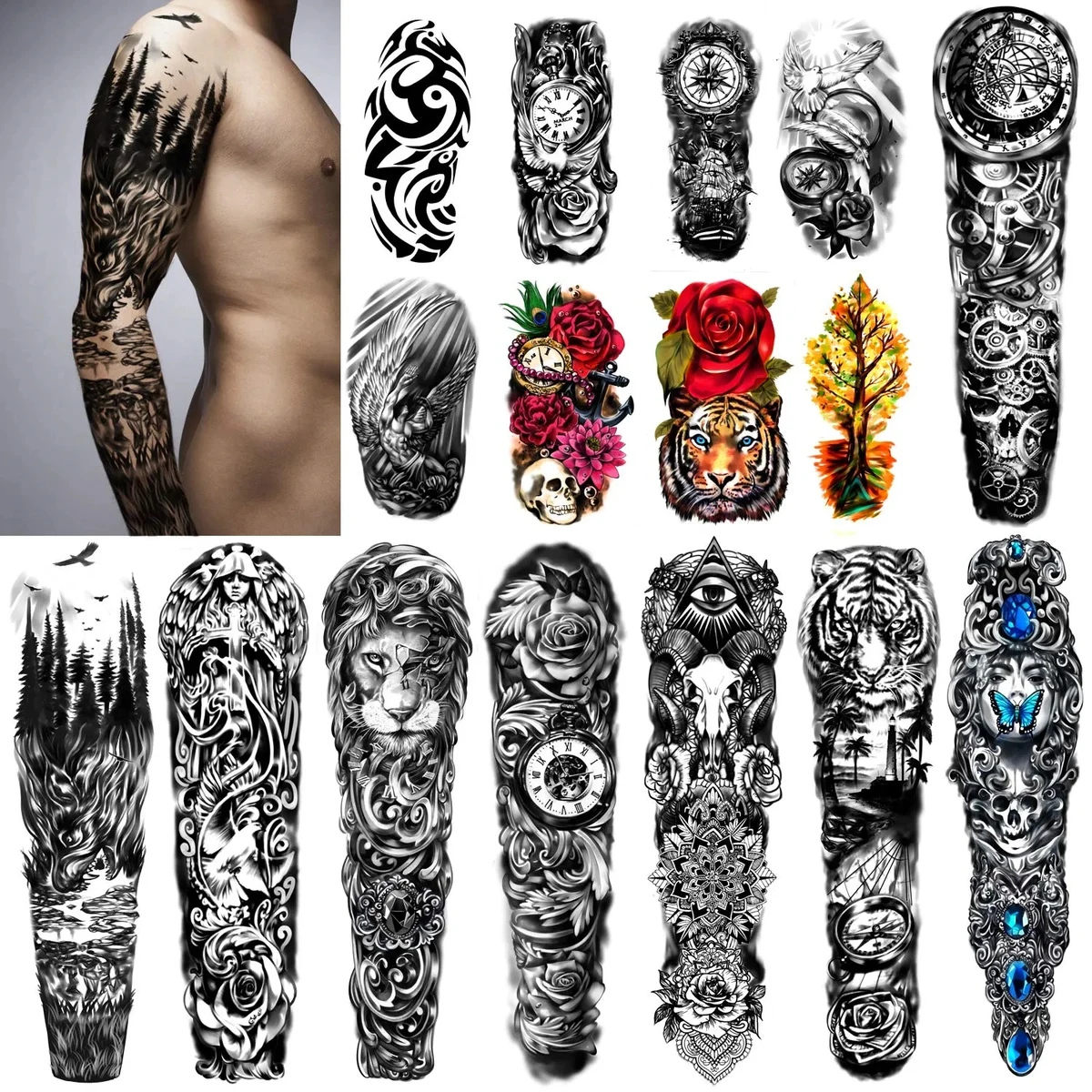 Waterproof Temporary Arm Tattoo Stickers 22.83"X7.1" 1