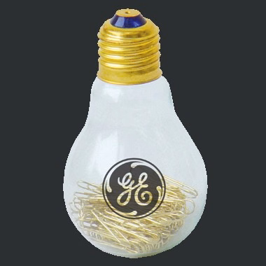 LIGHT BULB PAPER CLIP HOLDER W/ BRASS PAPER CLIPS