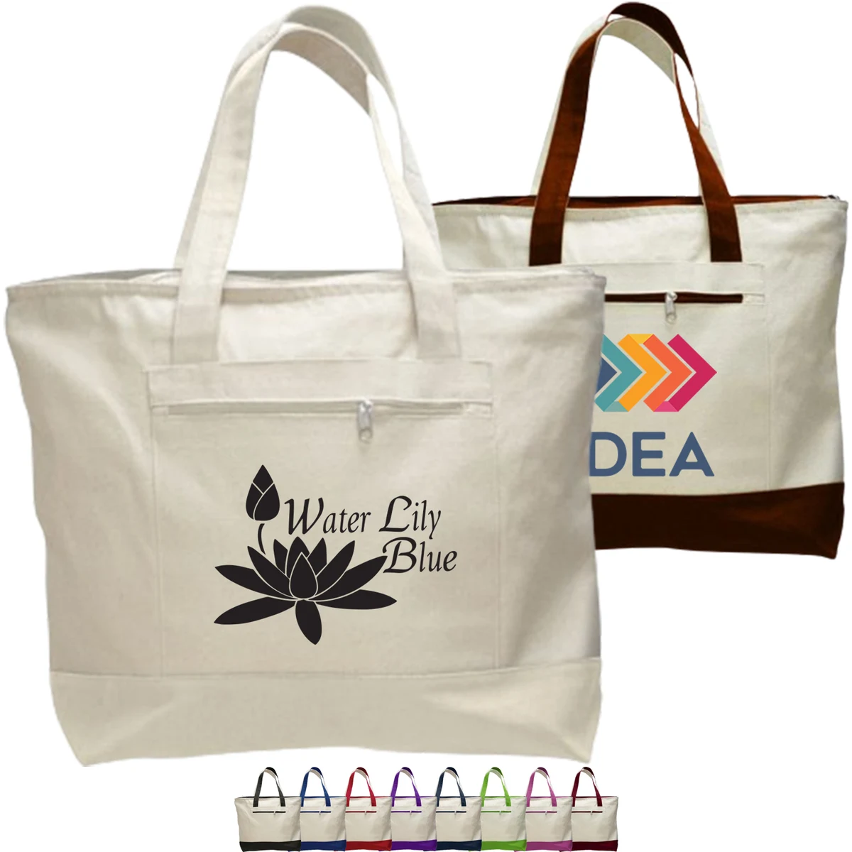 12 oz. Cotton Canvas Zipper Shopping Tote Bag USA Decorated (18" x 14") 1
