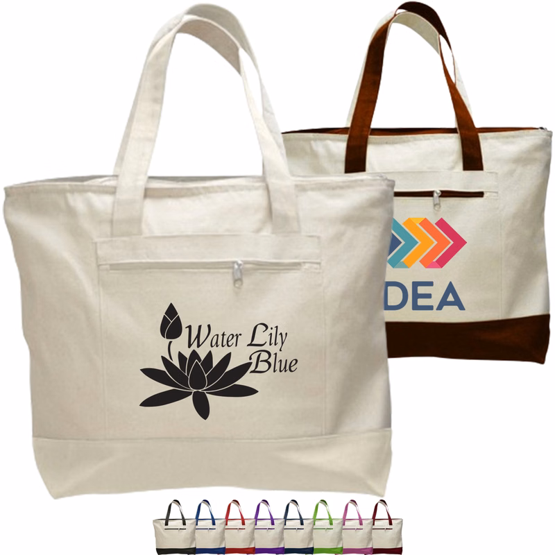 12 oz. Cotton Canvas Zipper Shopping Tote Bag USA Decorated (18" x 14")