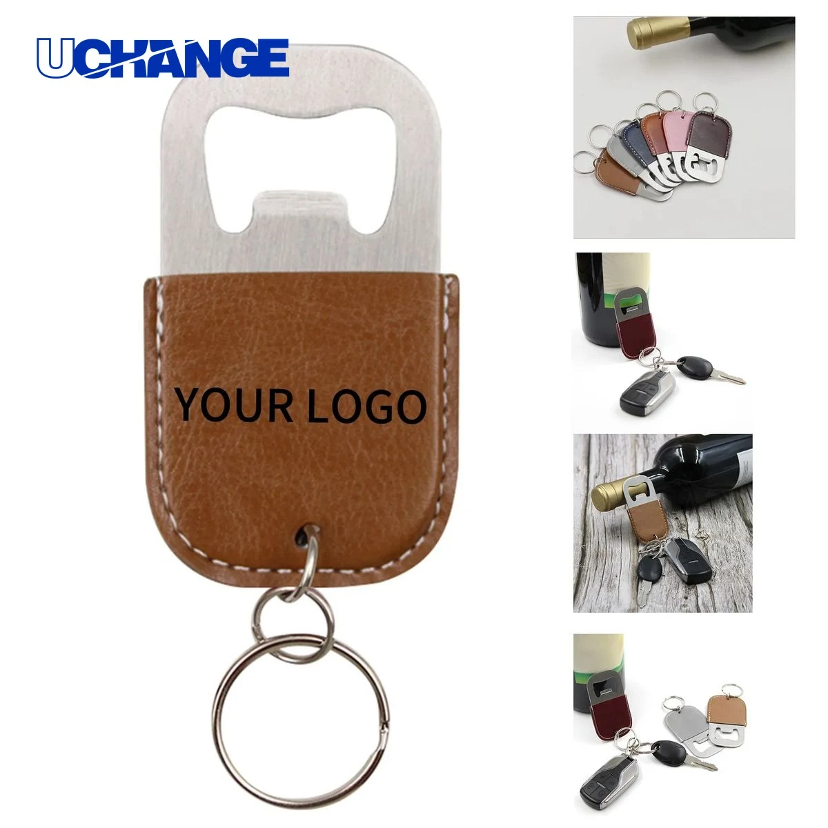 PU Leather Bottle Opener Keychain Tool 3.15" x 1.78" Stainless Steel 1
