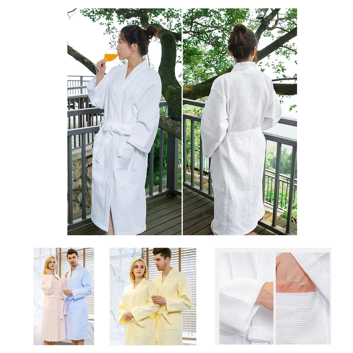Lightweight Cotton Long Waffle Spa Bath Robes 1