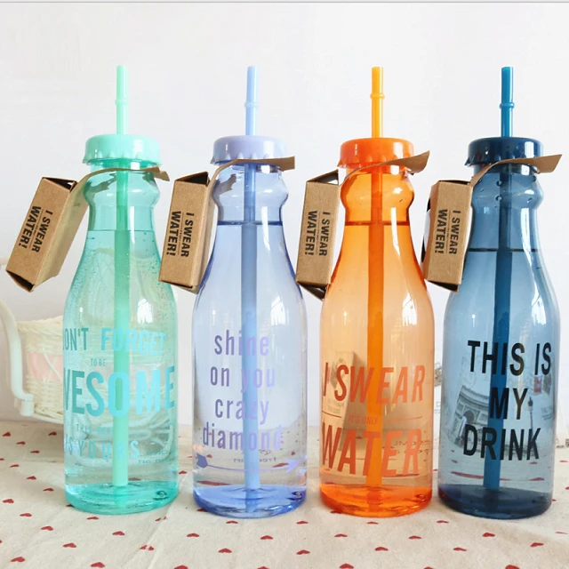 Plastic Water Bottle w/ Straw 22 oz 1
