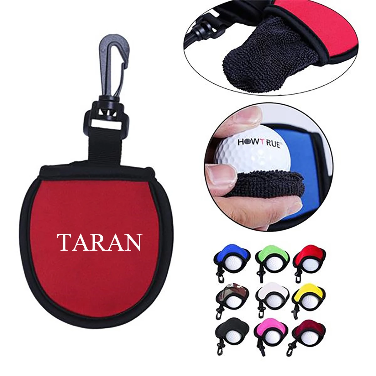Custom Portable Golf Ball Cleaner Pouch With Hanging Clip 1