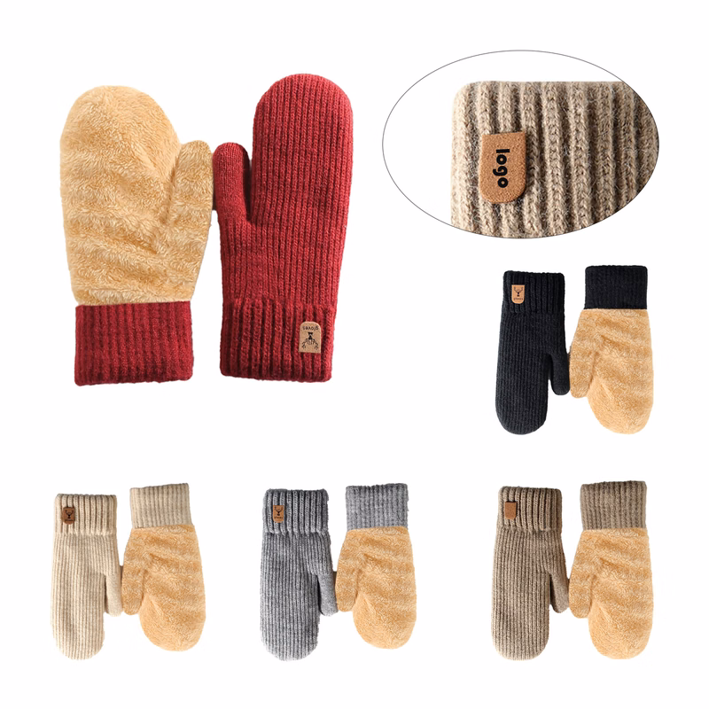 Winter Wool Warm Gloves With Connected Fingers