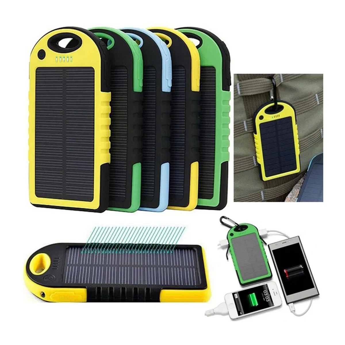 Solar Power Bank w/Carabiner & Flashlight 1