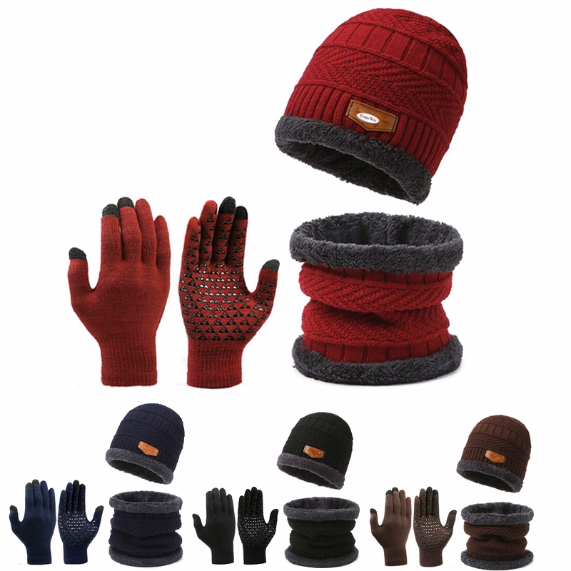 Slouchy Beanie, Scarf & Gloves Set Winter Knit Hat Combo