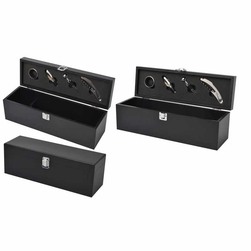 4 PC Wine Opener Set with Black Wood  Holder Case