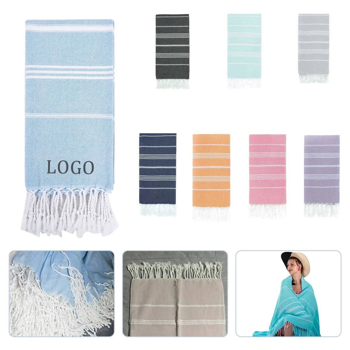 100% Turkish Summer Fun Monogrammed Pestemal Beach Towel 1
