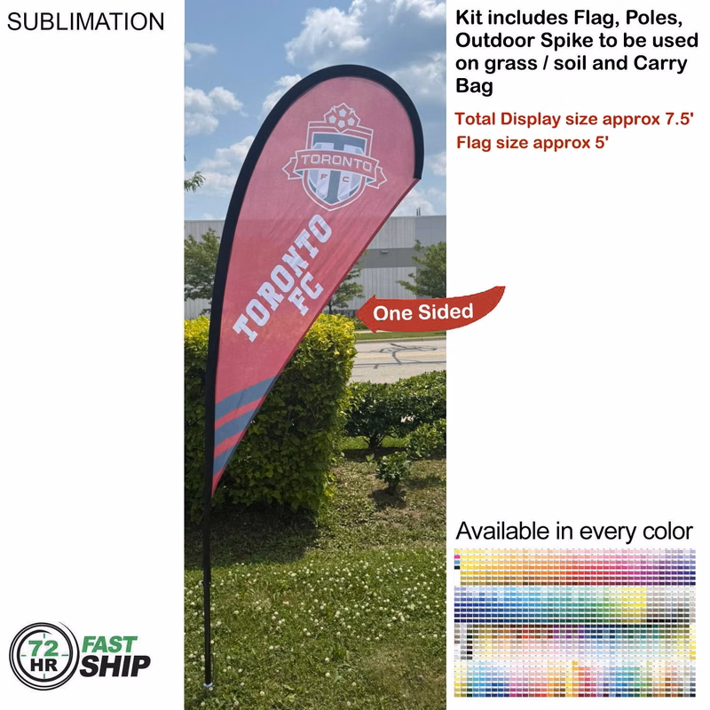 72Hr Fast Ship - 7.5' X-Small Tear Drop Flag Kit, Full Color Graphics One Side