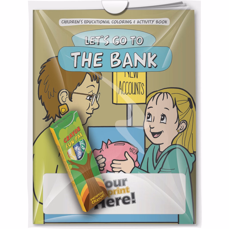 Combo Pack - CB1004 Coloring Book & 4-Pack of Crayons (Imprinted) in a Poly Bag