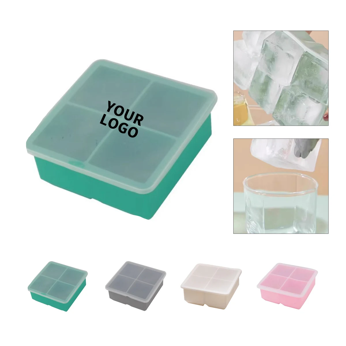 Silicone Extra Large Cube Ice Tray With Protective Lid 4.6" x 4.6" x 2" 1