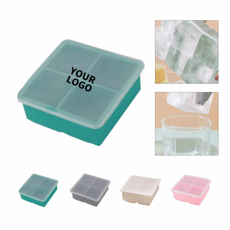 Silicone Extra Large Cube Ice Tray With Protective Lid 4.6" x 4.6" x 2"