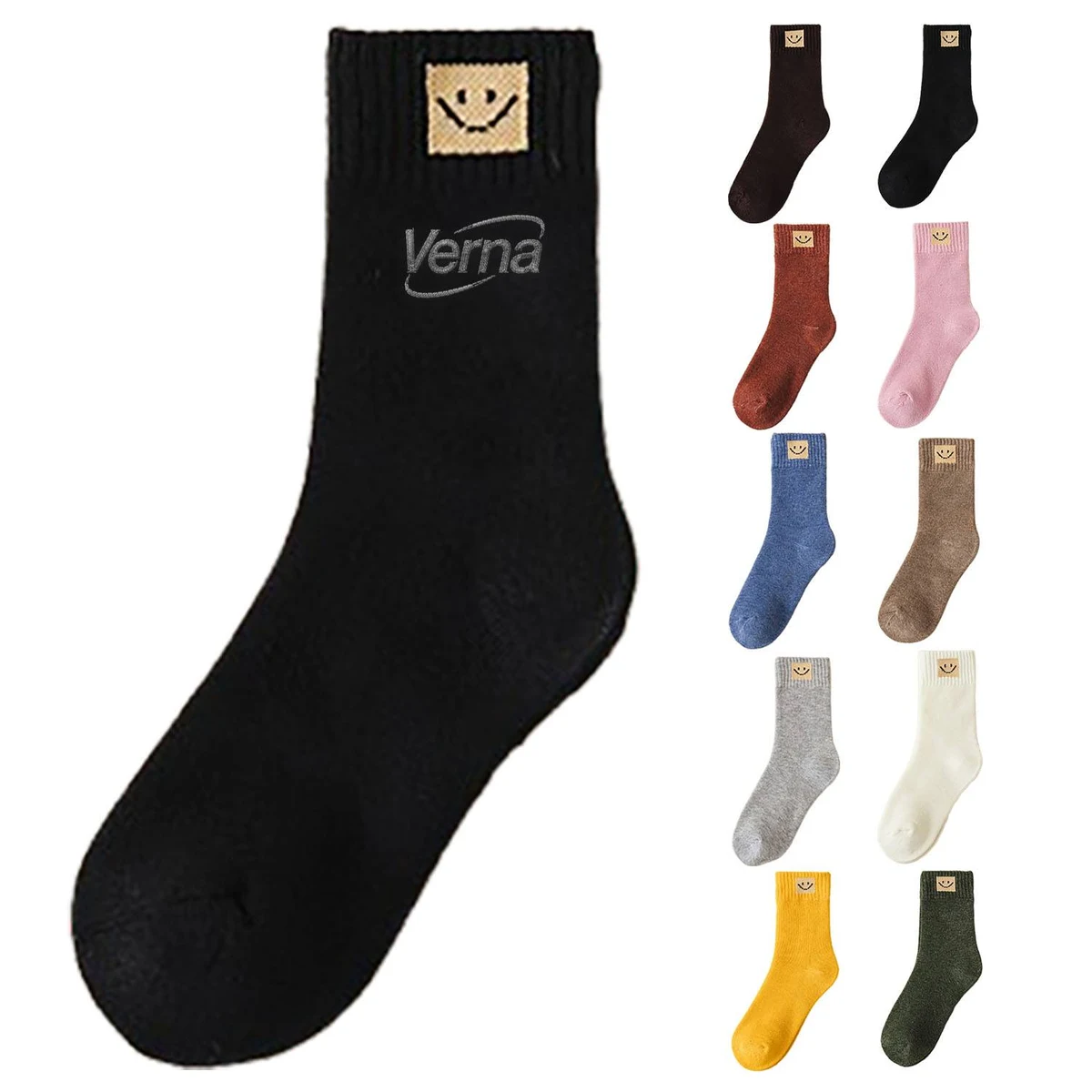Smiley Design Breathable Polyester Crew Sock 1