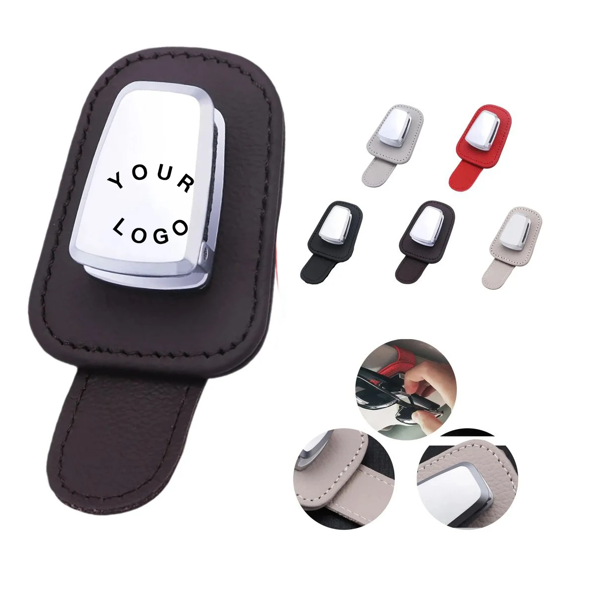 Durable Leather Sunglasses Clip for Car Interior 1
