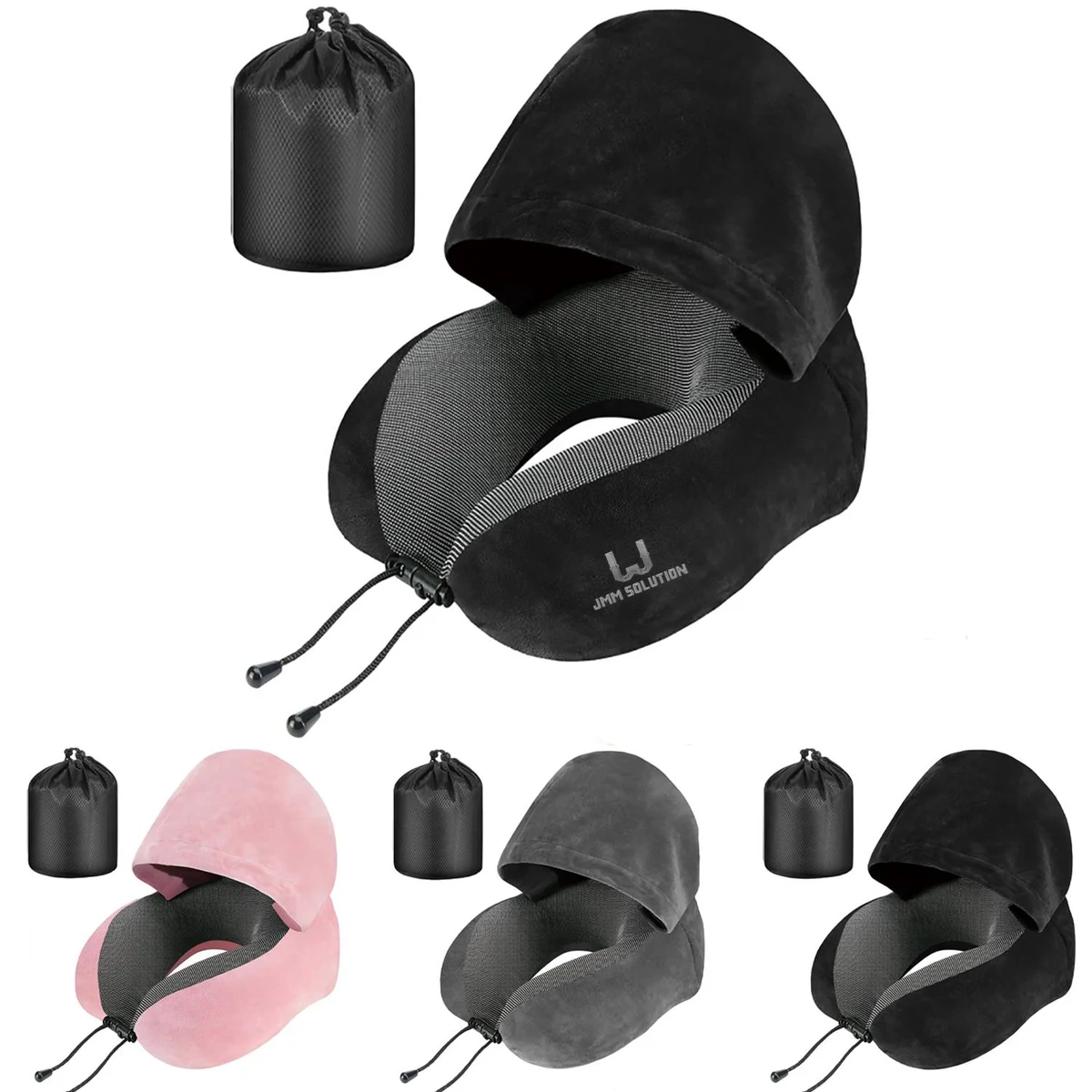 Portable Hooded Travel U-Shaped Pillow w/ Drawstring Bag 1