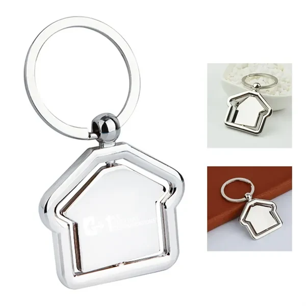 Metal Rotate House Shape Keychain 1