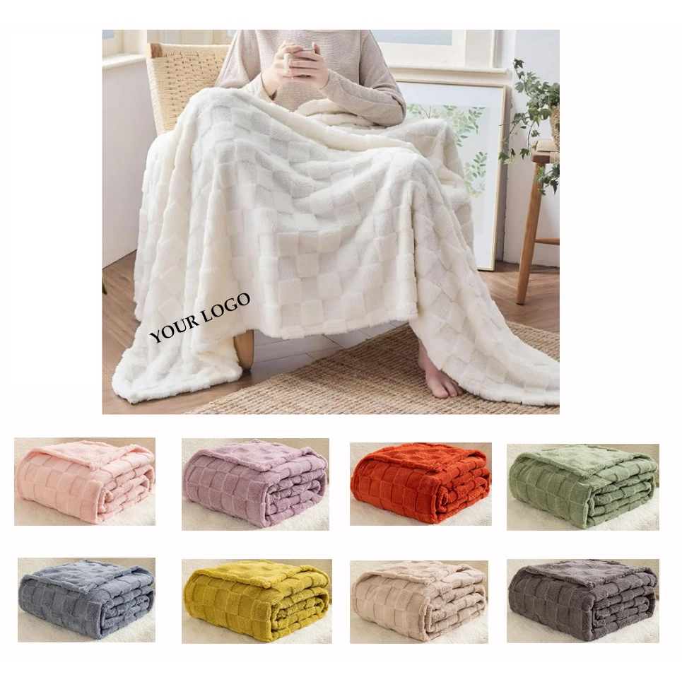 Flannel Fleece 3D Checkered Lightweight Bed Blanket 1