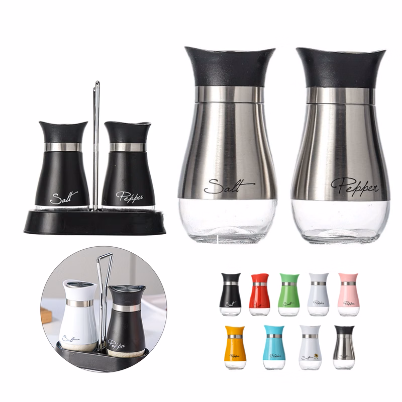 Stainless Steel Glass Spice Jar Salt And Pepper Shakers Set