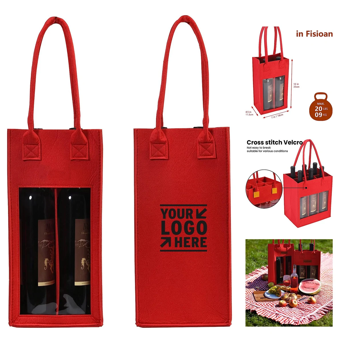 7 x 13 x 4.5 in Double Felt Wine Bag with Window 1