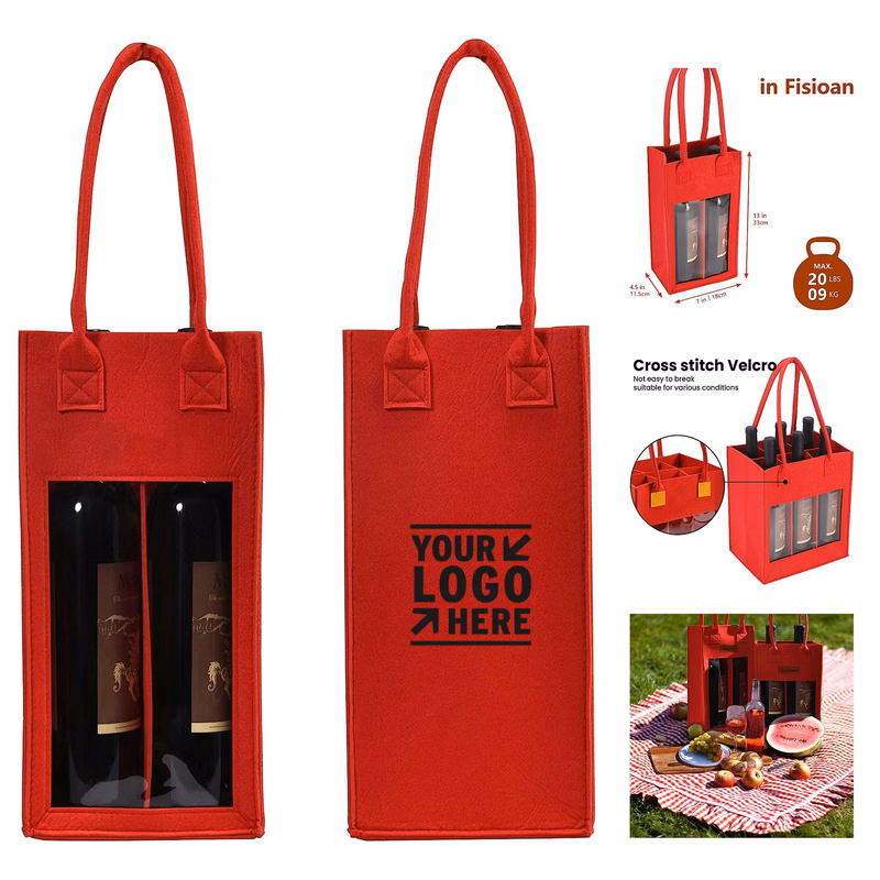 7 x 13 x 4.5 in Double Felt Wine Bag with Window
