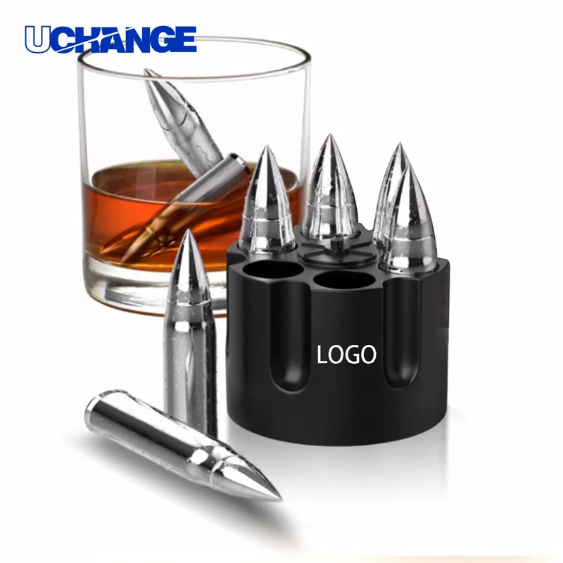 Bullet-Shaped Stainless Steel Ice Cube Set for Barware & Drink Cooling