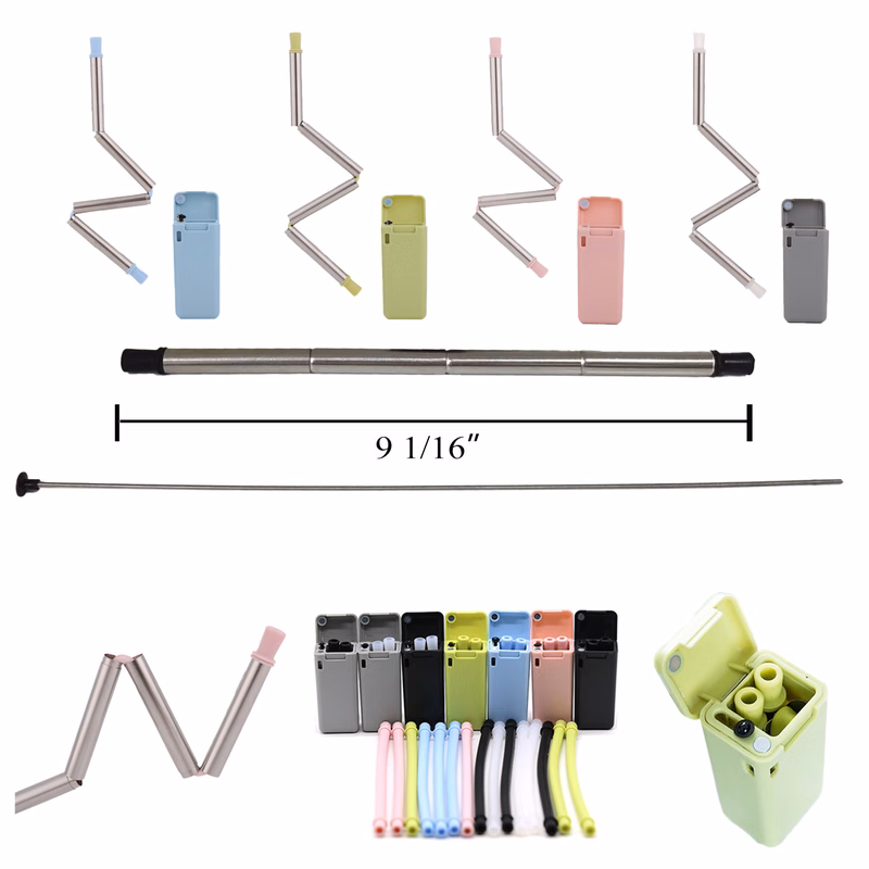 Food Grade Silicone Stainless Steel With Case Resuable Collapsible Dringking Straw