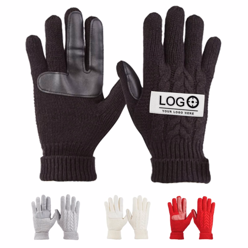 Touchscreen Knit Winter Gloves with PU Grip Palm Patch