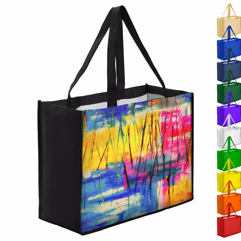 Sublimated PET Non-Woven Shopping Tote Bag w/ Gusset - 2 Sided (16" x 12" x 6")