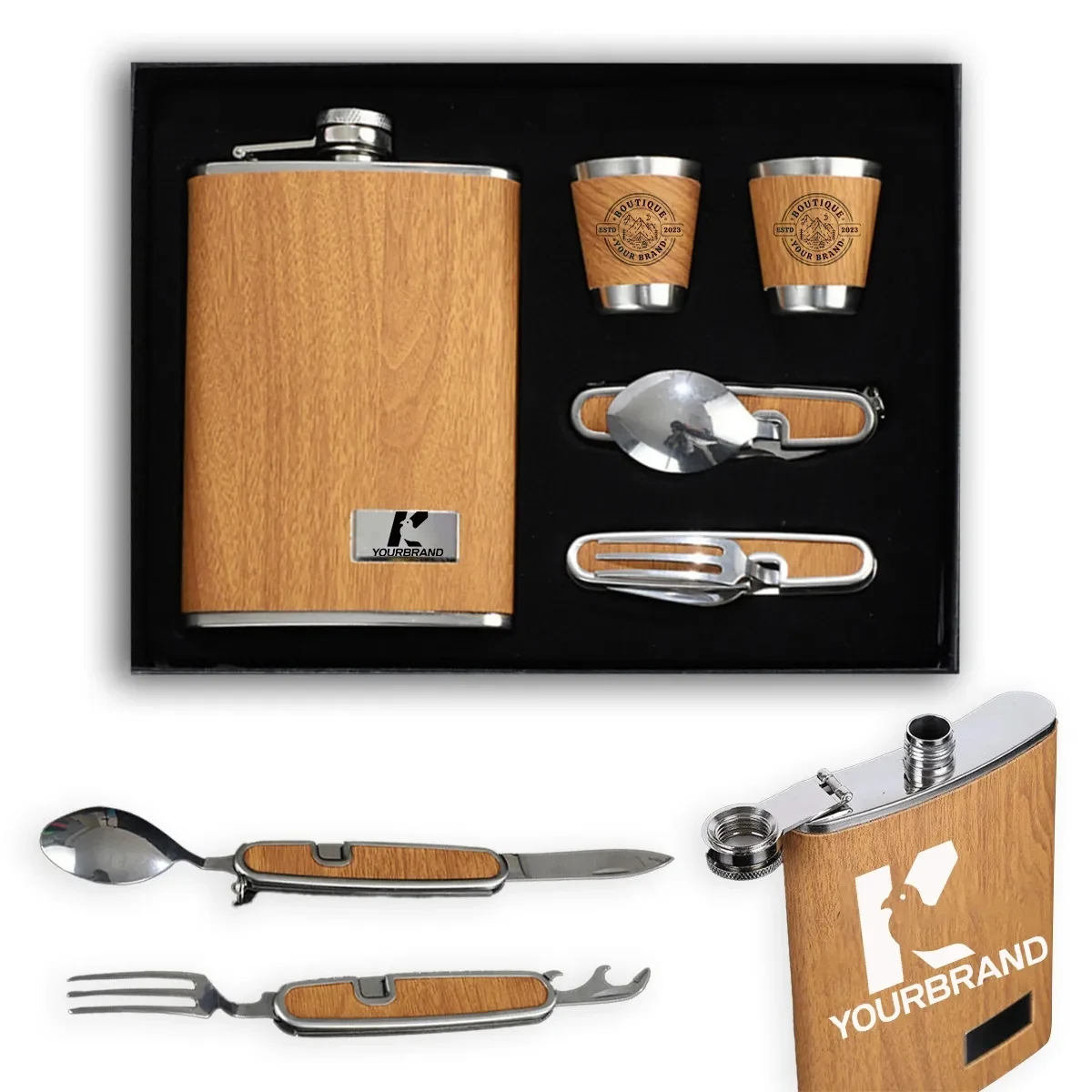 Portable Stainless Steel Flask Knife And Fork Gift Box, custom water bottle with logo imprint 1