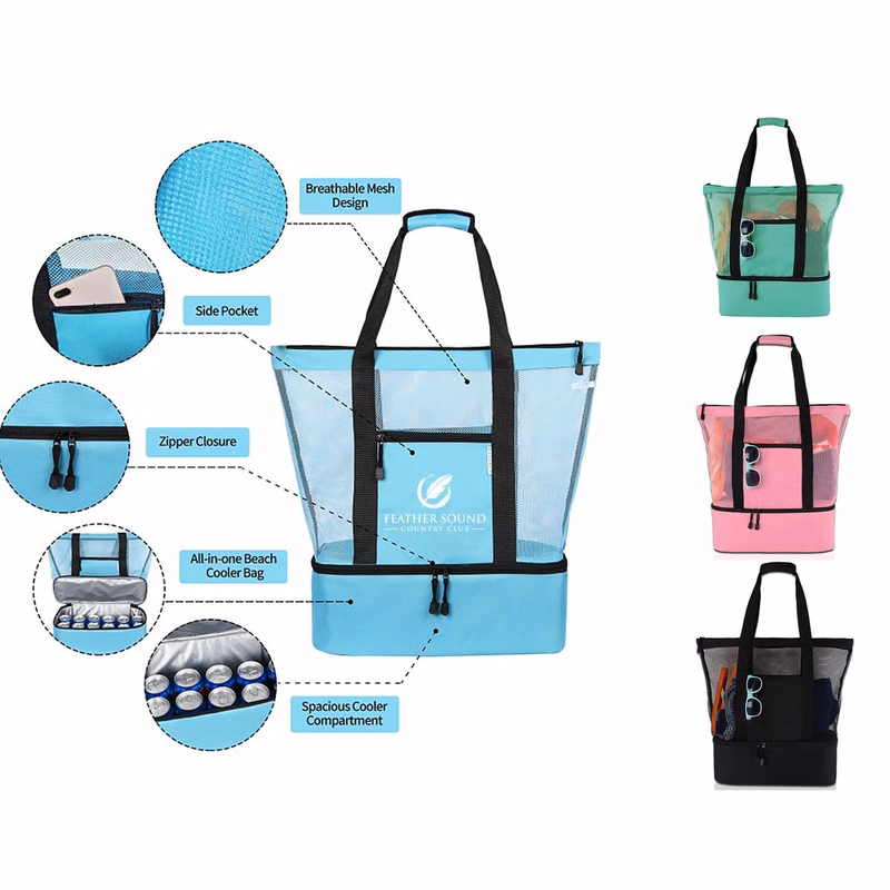 Zipper Mesh Beach Tote Bag w/Cooler