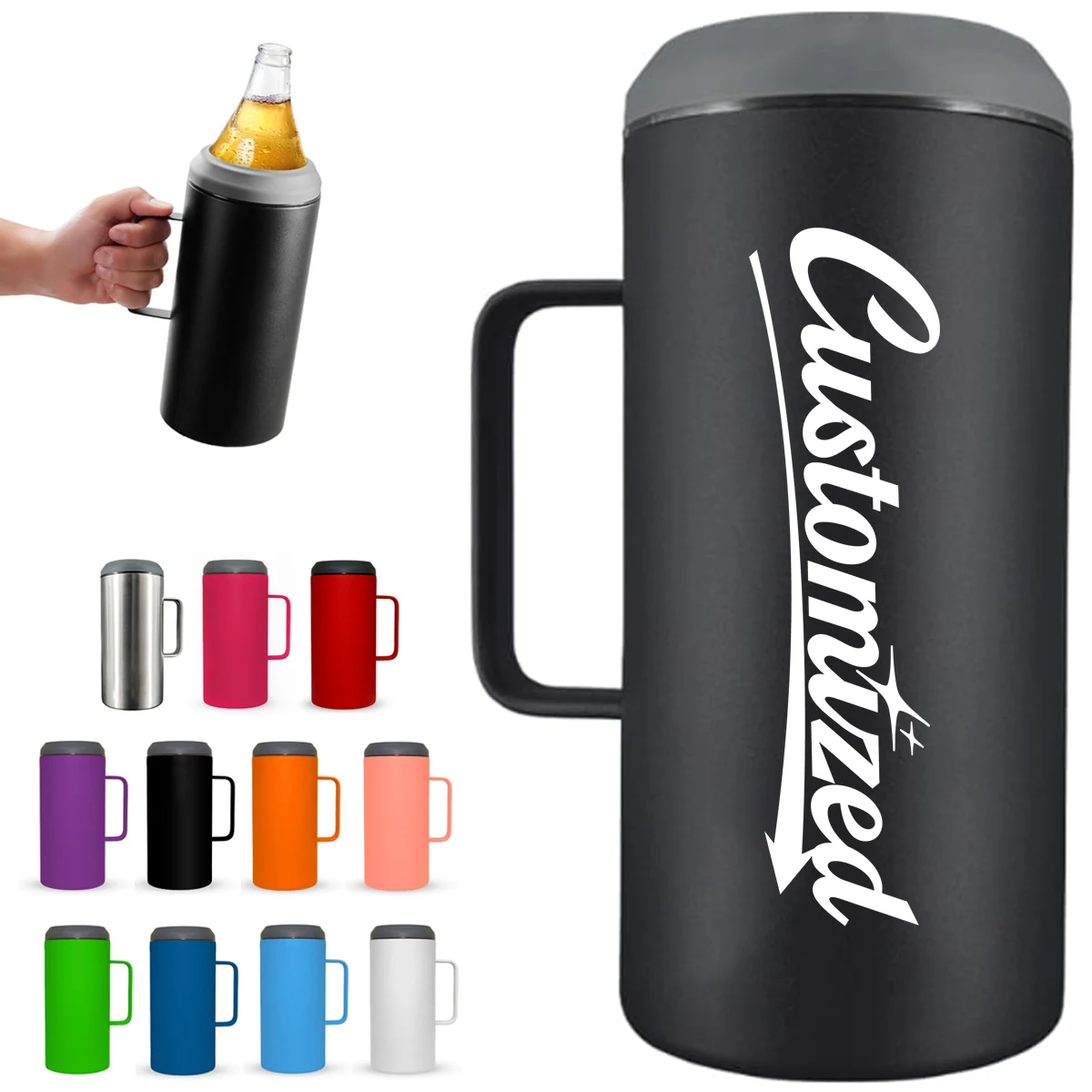 40oz Stainless Steel Beer Can Cooler with Handle, custom koozie with logo imprint 1