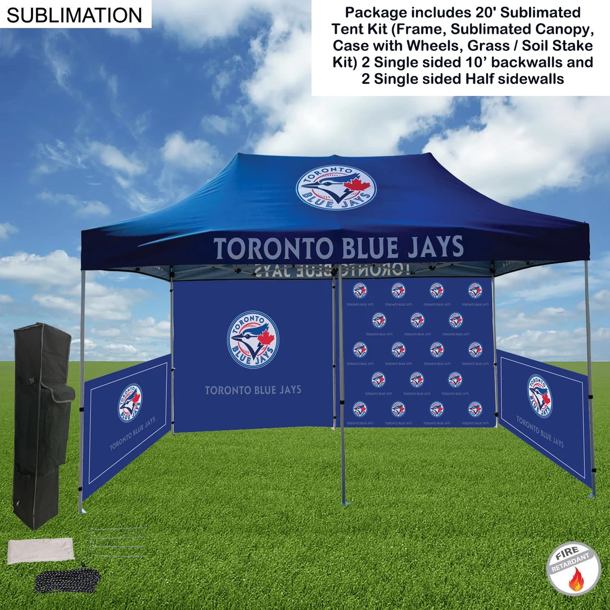 Full Tent Package 1, 20' Sublimated Tent, 2 Single sided 10' backwalls, 2 Single side half sidewalls 1