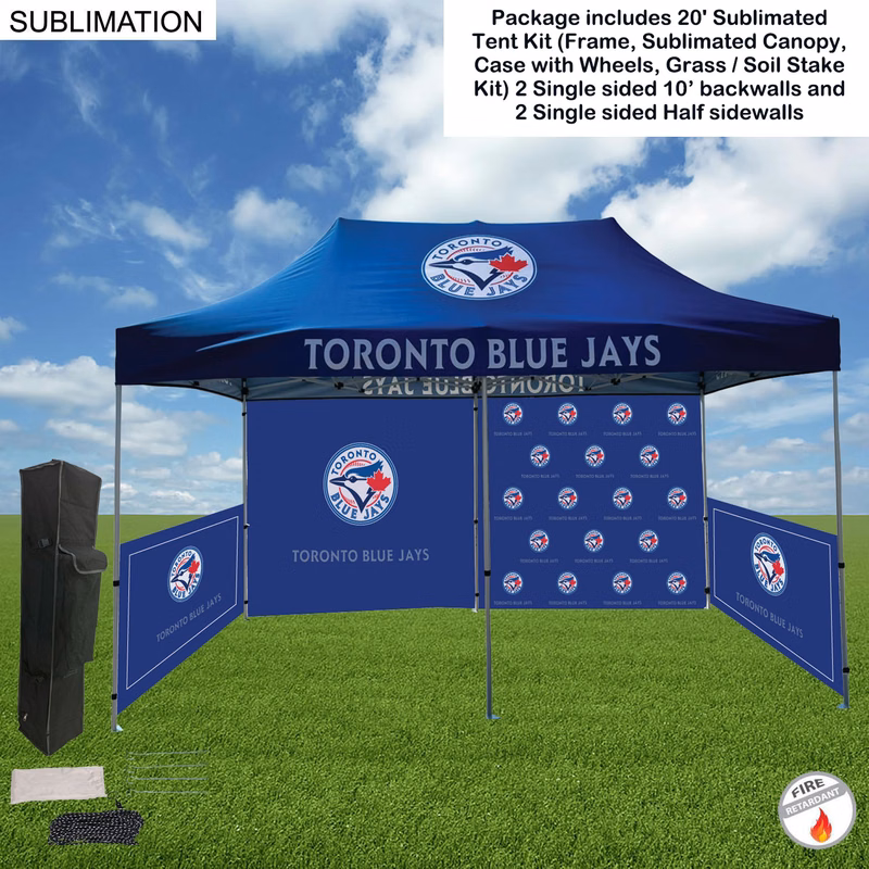 Full Tent Package 1, 20' Sublimated Tent, 2 Single sided 10' backwalls, 2 Single side half sidewalls