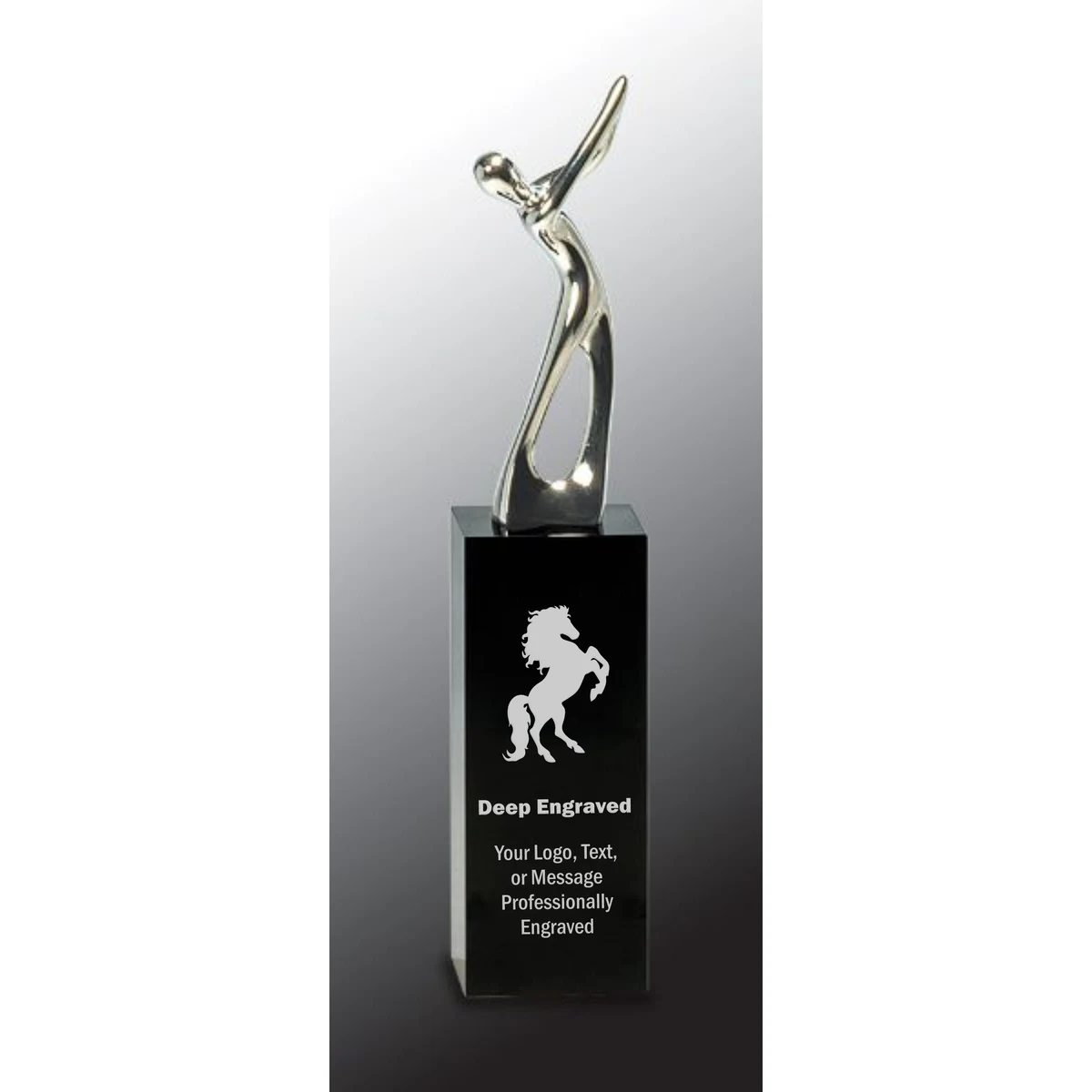 9 1/2" Silver Metal Golf Figure Award on Black Crystal Pedestal 1
