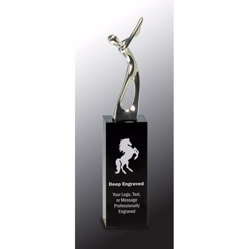 9 1/2" Silver Metal Golf Figure Award on Black Crystal Pedestal