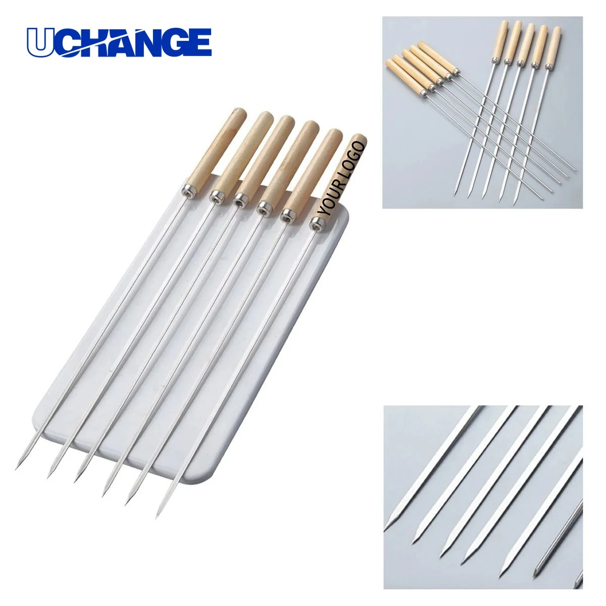 Flat Stainless Steel BBQ Skewer Tool 1