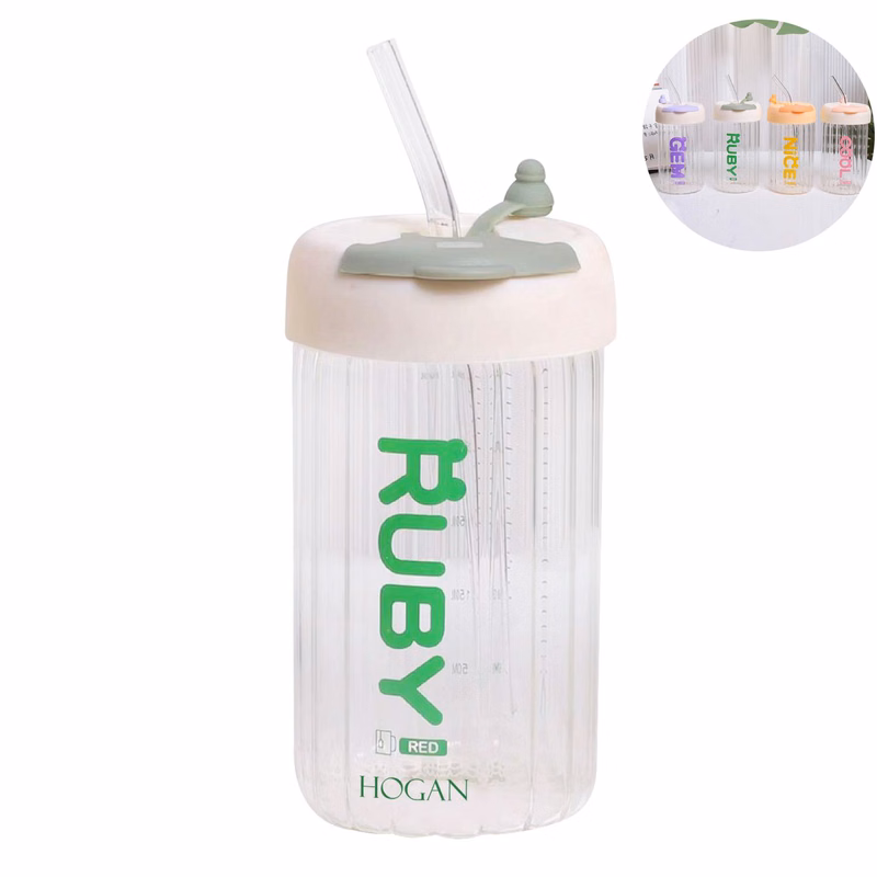 Stylish minimalist straw cup glass with sealable lid