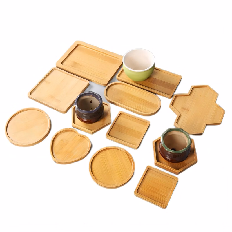 Flower Pot Tray Ceramic Cup Bamboo Mat