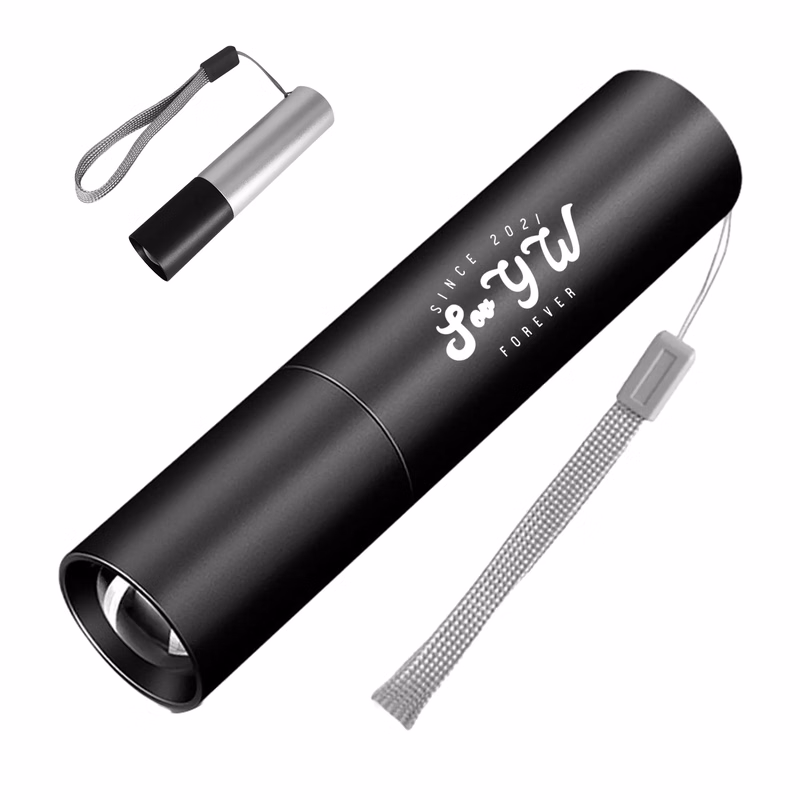 Cylindrical USB Aluminum Flashlight with Lanyard