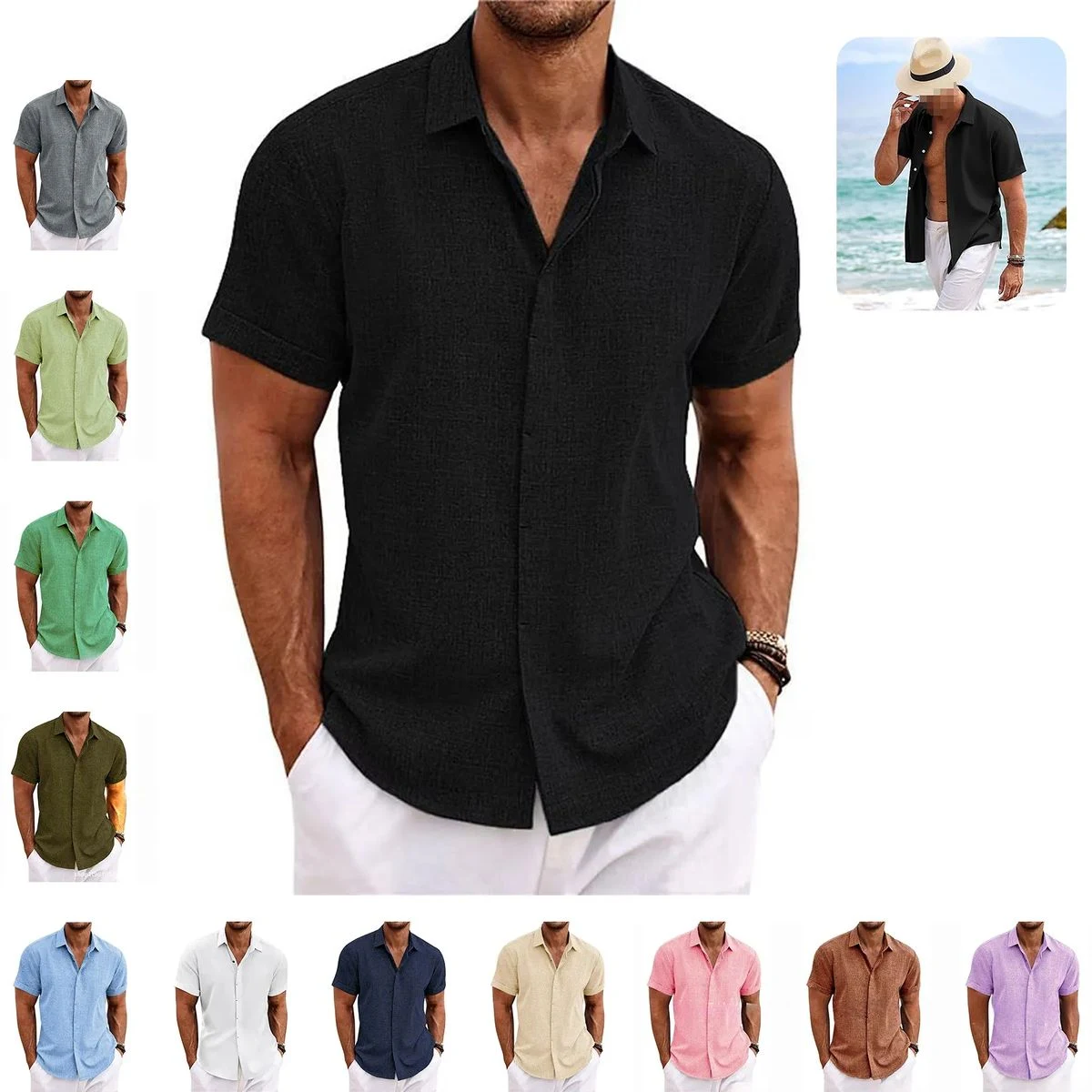 Men's Linen Short Sleeve Casual Shirts 1