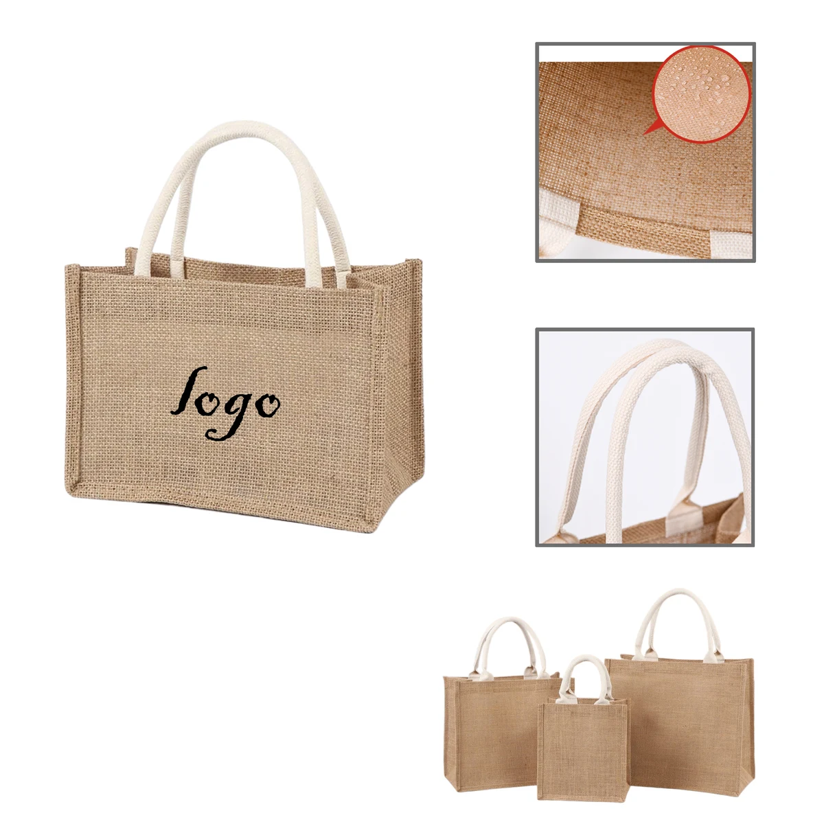 MOQ20 Eco-Friendly Jute Shopping Handbag, custom tote bag with logo imprint 1